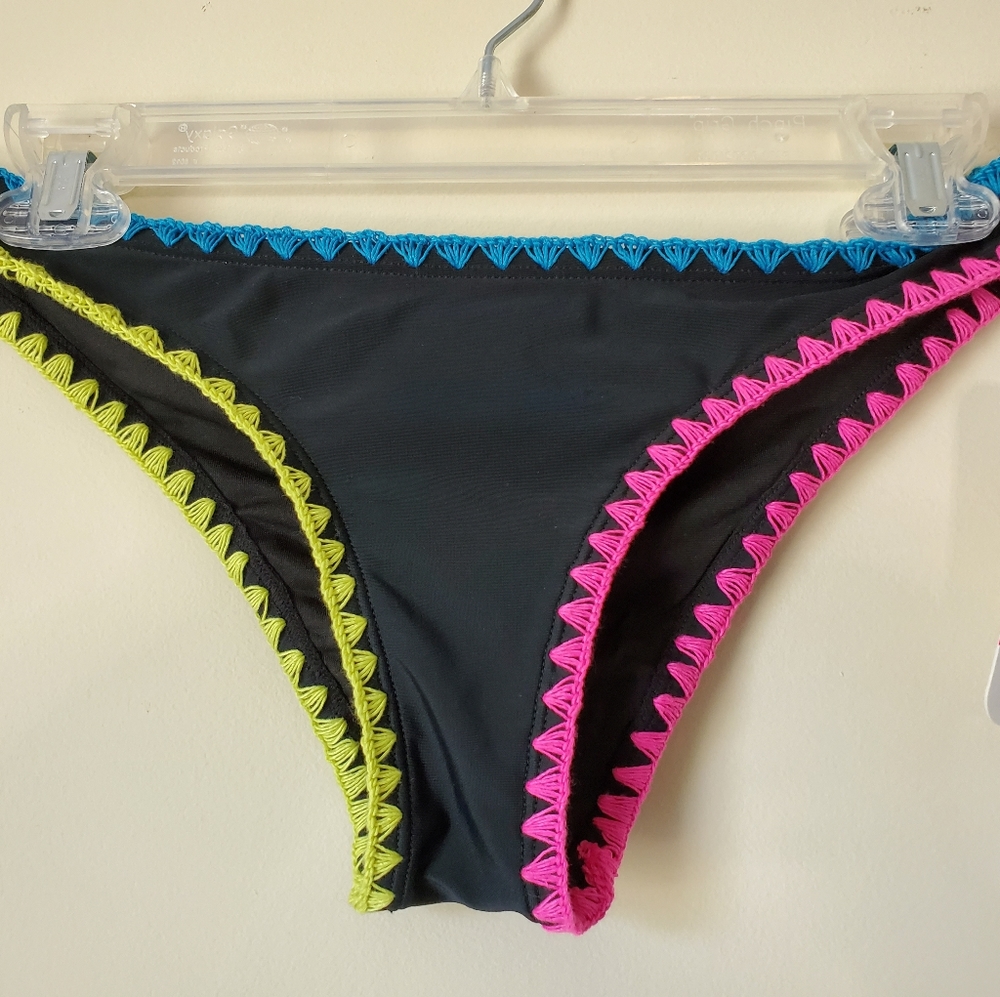 Hula Honey Embroidered Black Bikini Button…